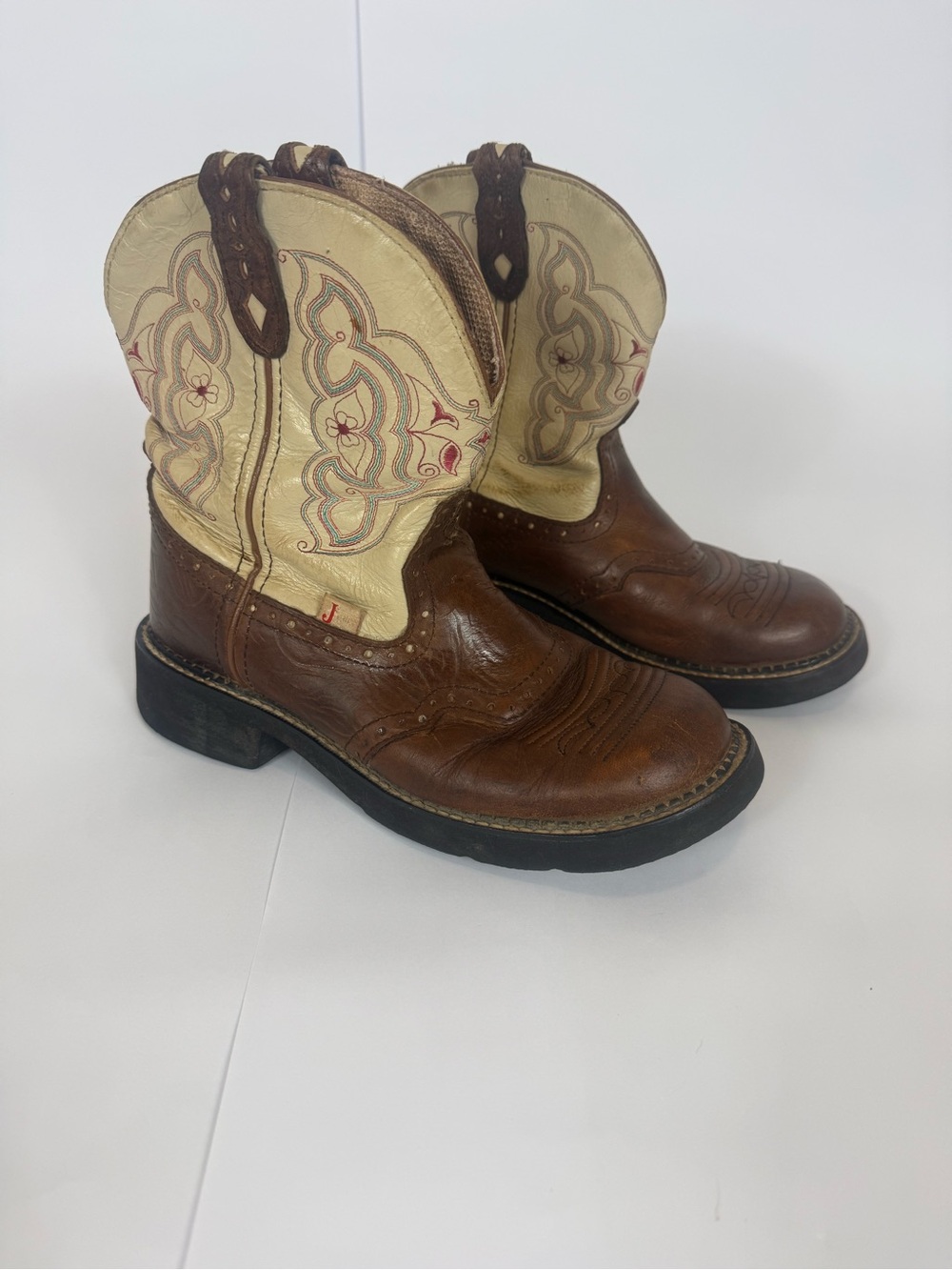 Justin Gypsy  Boots Brown and Cream Embroidered Western Boots Cowgirl